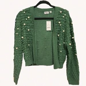 Green Pearl Cardigan Sweater